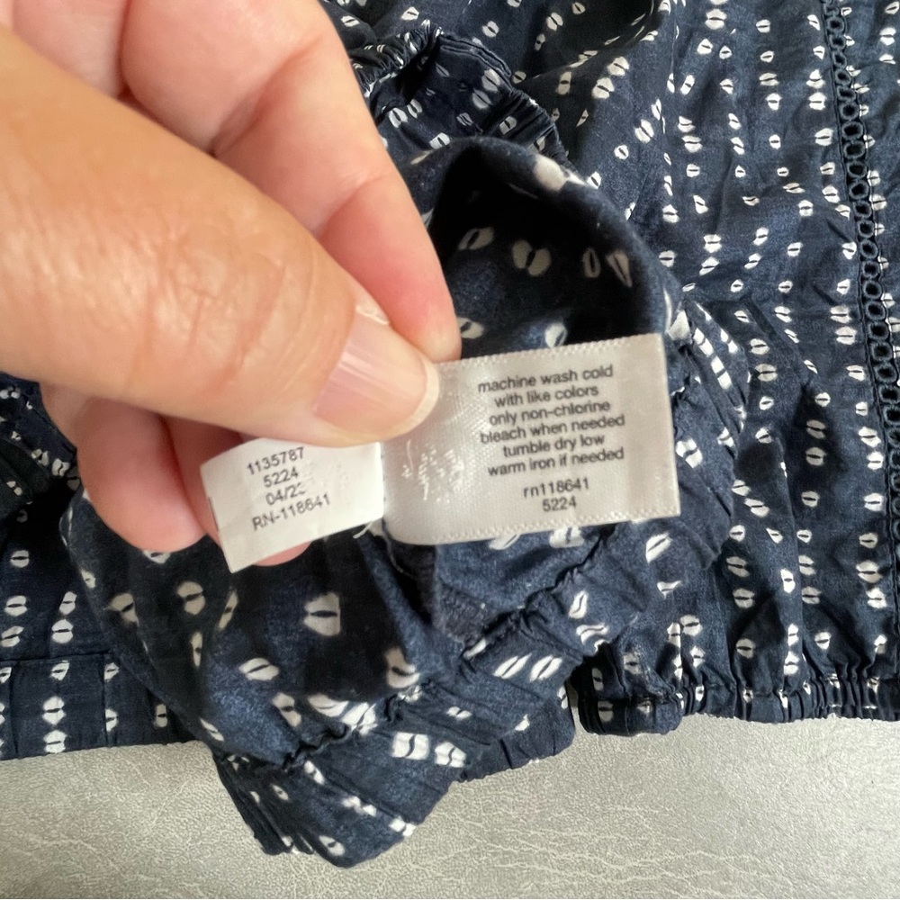 Lane Bryant Navy Blue and White Cotton Puff Sleeve Peasant Blouse - Picture 8 of 11